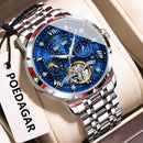 POEDAGAR Luxury Men Wristwatch Fashion Date Hollow Tourbillon M