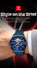 POEDAGAR Luxury Men Wristwatch Fashion Date Hollow Tourbillon M